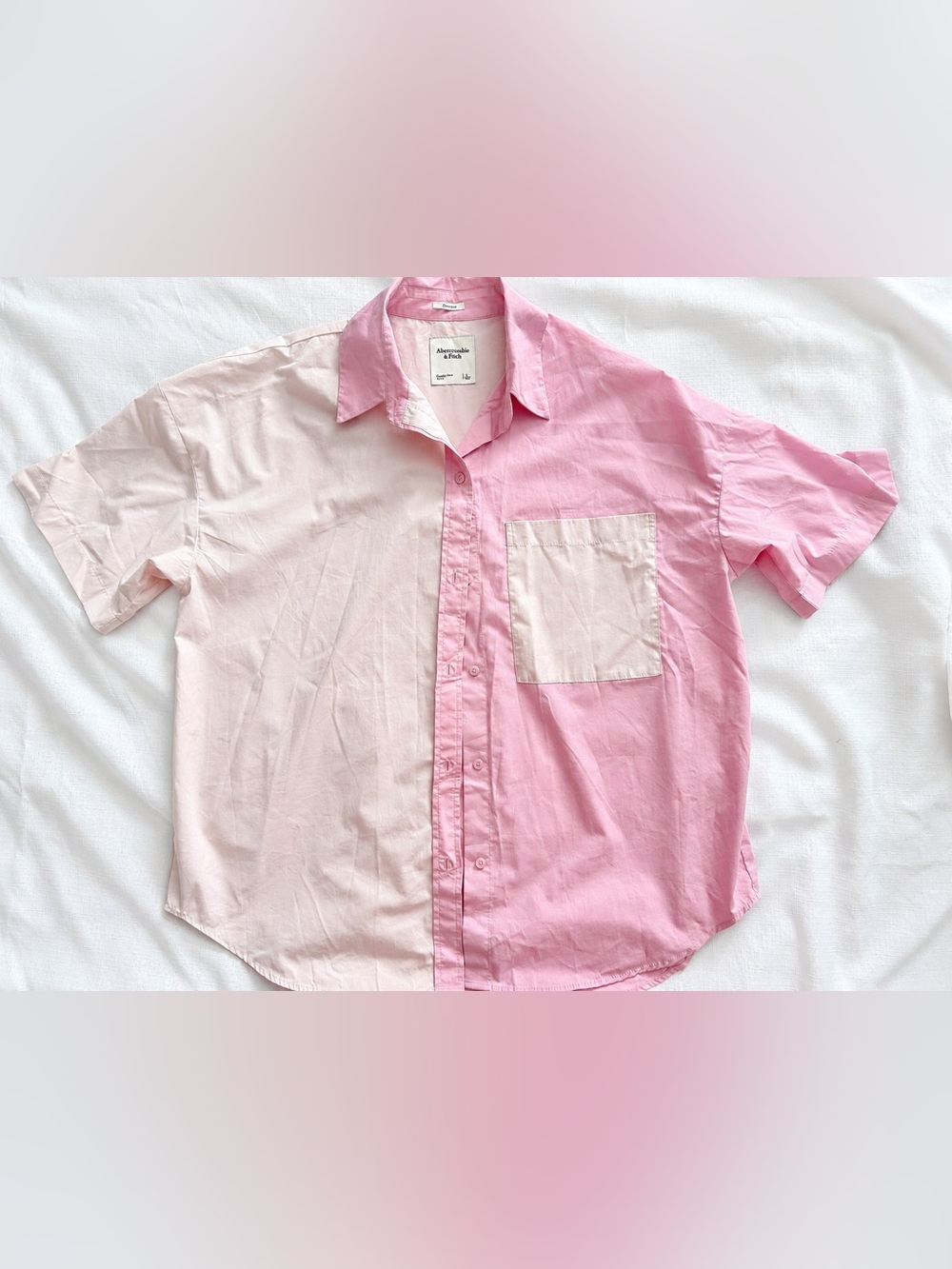 Abercrombie & Fitch Oversized Pink Colorblock Button Down Shirt Size L